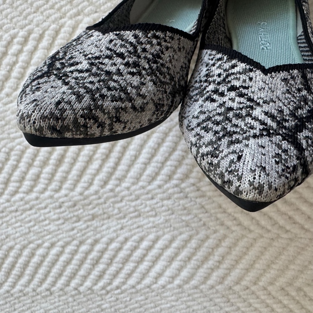 ROTHY'S The Point Black White Python Print Flats … - image 8
